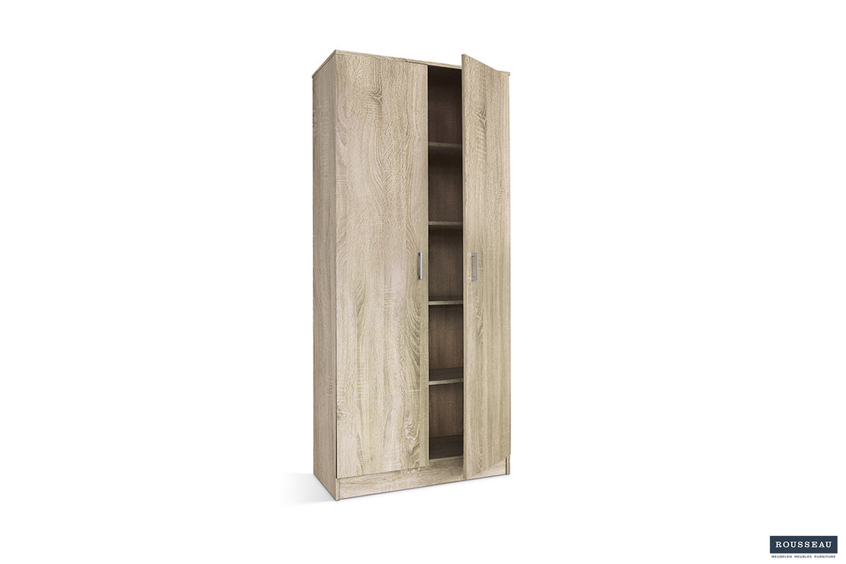 Rousseau - Meuble de rangement Ray 2 portes et 4 étagères Sonoma - 180x80x40 cm