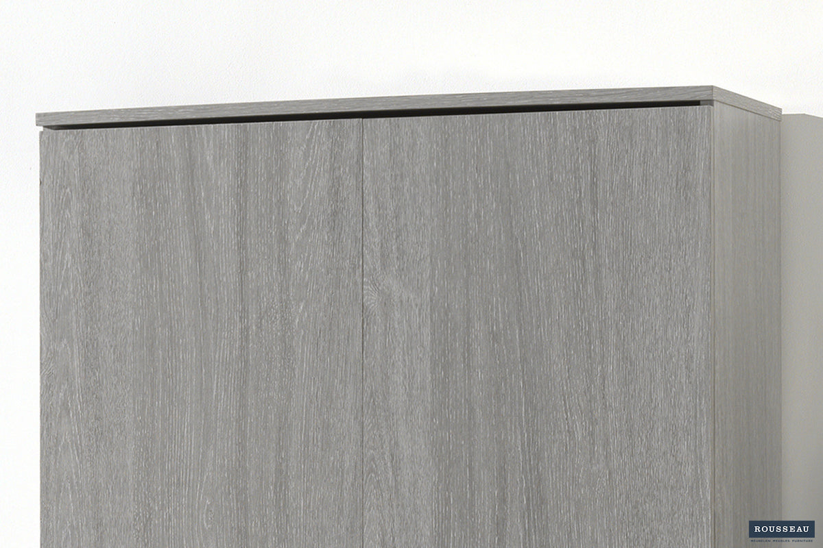 Rousseau - Meuble de rangement Ray 2 portes et 4 étagères Chêne gris - 180x80x40 cm