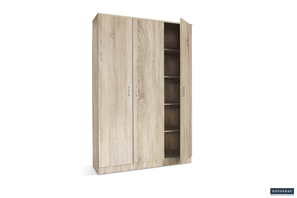 Rousseau - Opbergkast Ray 3 deuren en 4 legplanken Sonoma - 180x120x40 cm