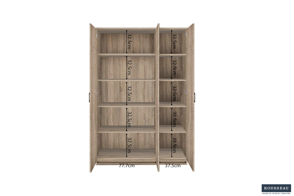 Rousseau - Opbergkast Ray 3 deuren en 4 legplanken Sonoma - 180x120x40 cm