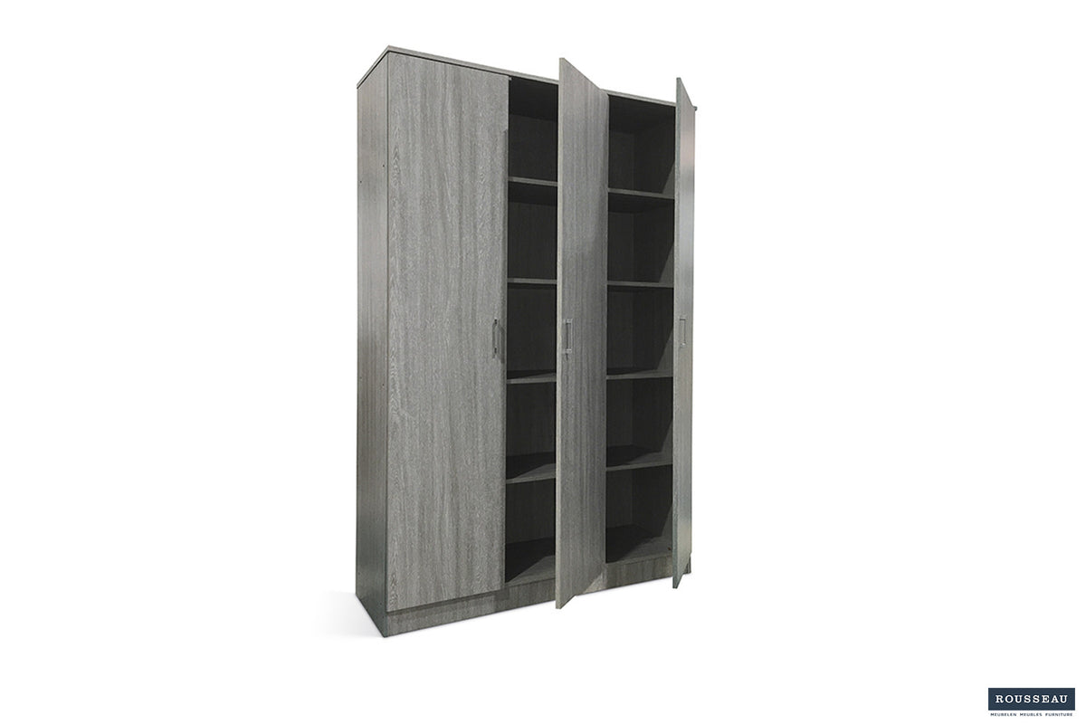 Rousseau - Opbergkast Ray 3 deuren en 4 legplanken Grijze eik - 180x120x40 cm