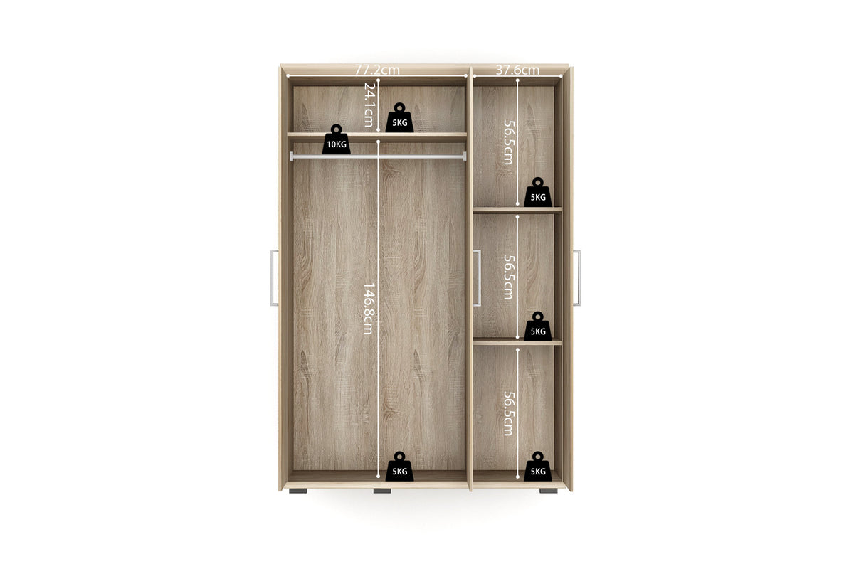 Rousseau - Kleerkast Mike 3 deuren Sonoma - 183x120x52 cm