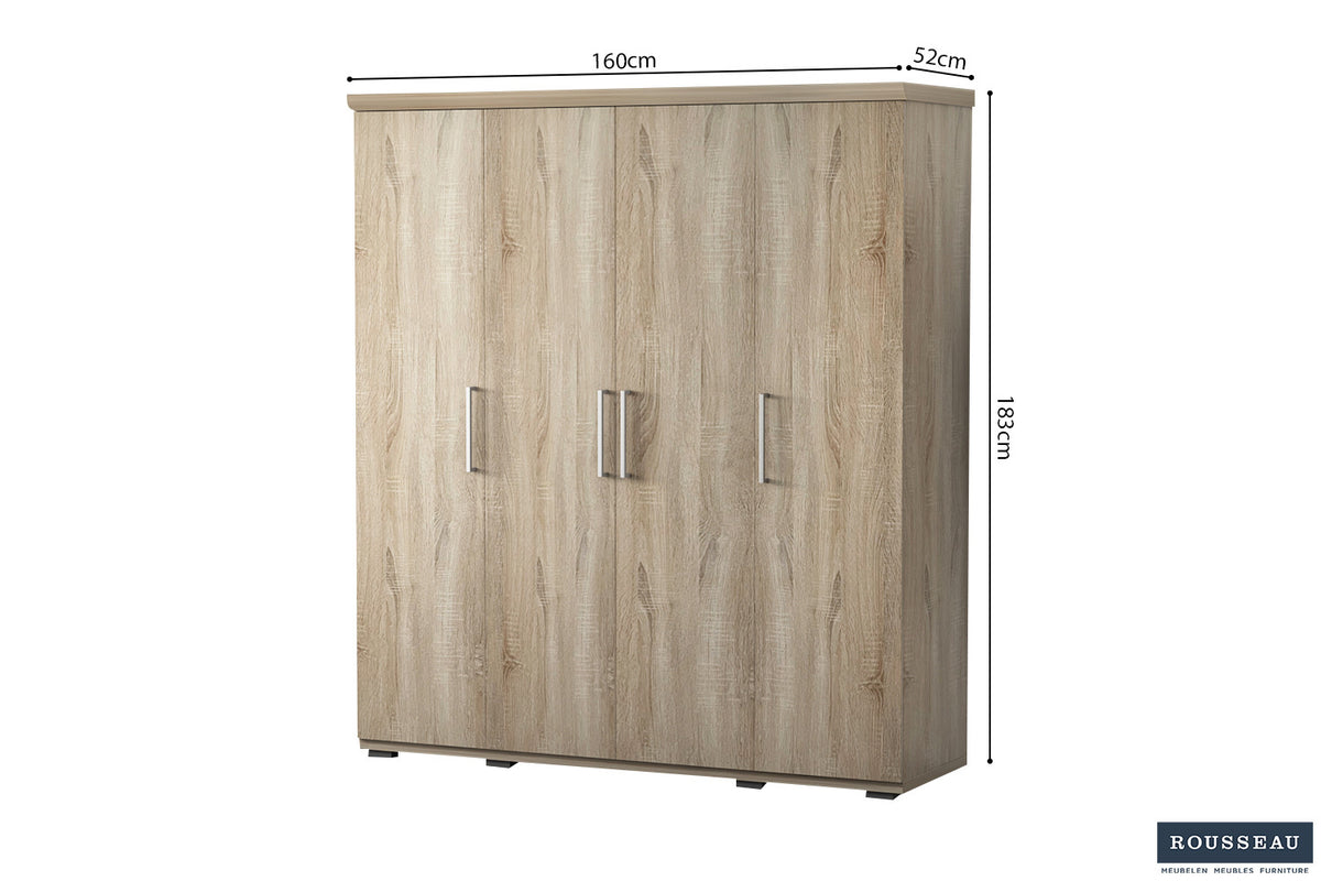 Rousseau - Kleerkast Mike 4 deuren Sonoma - 183x160x52 cm