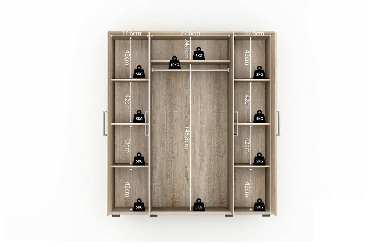 Rousseau - Kleerkast Mike 4 deuren Sonoma - 183x160x52 cm