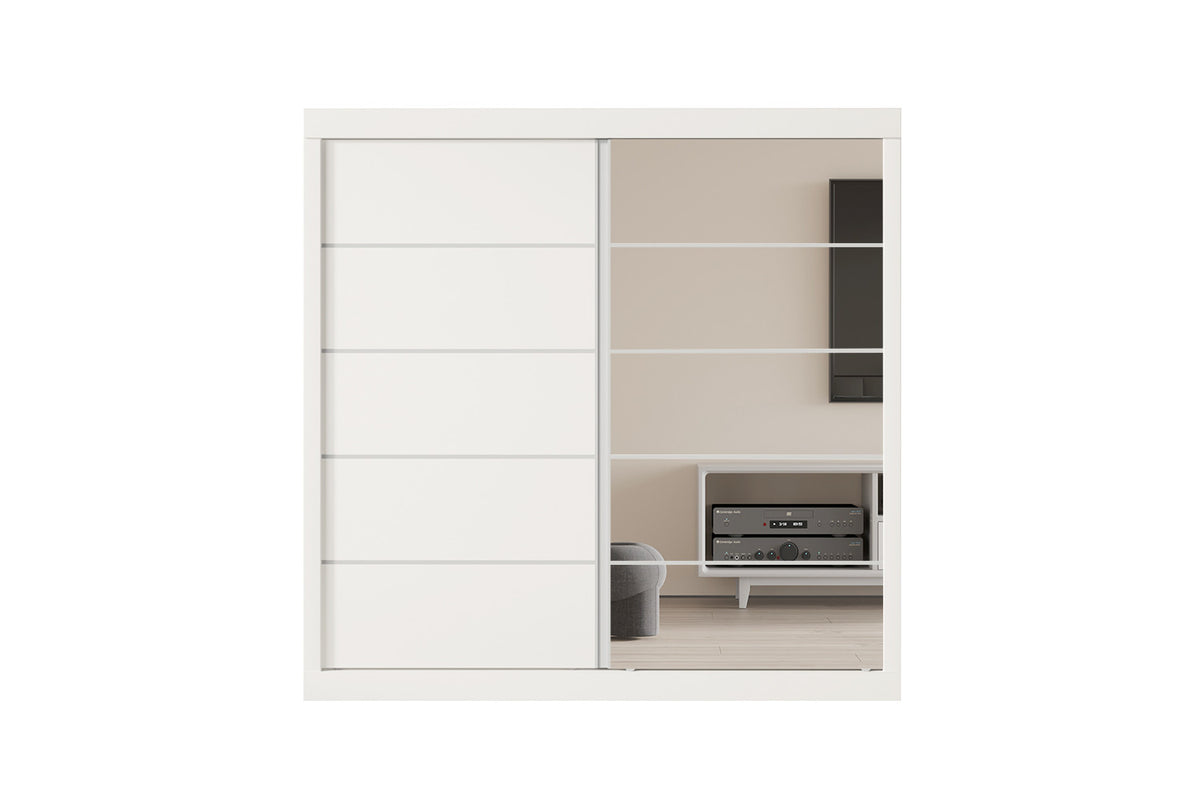 Rousseau - Armoire Mike 2 Portes Coulissantes, 1 Porte Miroir Blanc - 197,5x182,5x52,5 cm