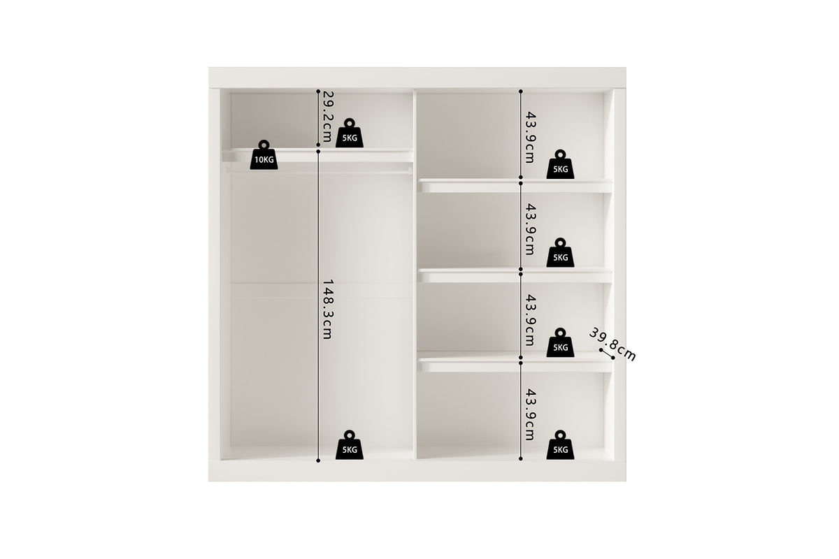 Rousseau - Armoire Mike 2 Portes Coulissantes, 1 Porte Miroir Blanc - 197,5x182,5x52,5 cm