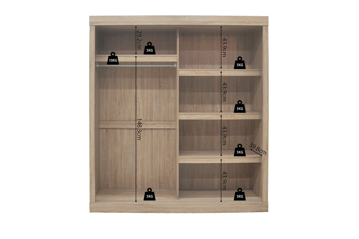 Rousseau - Kleerkast Mike 2 Schuifdeuren, 1 Spiegeldeur Sonoma - 197.5x182.5x52.5 cm