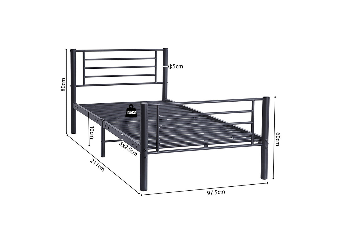 Rousseau - Eenpersoonsbed Sammy 90x200 Metaal Donkergrijs - 80x97.5x211 cm