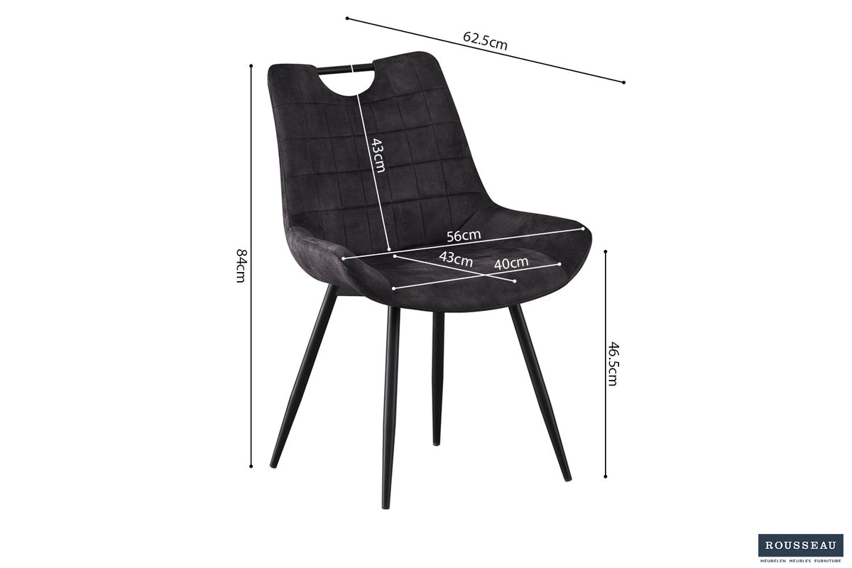 Rousseau - Stoel Nina - Fluweel Grijs - 84x56x62.5 cm