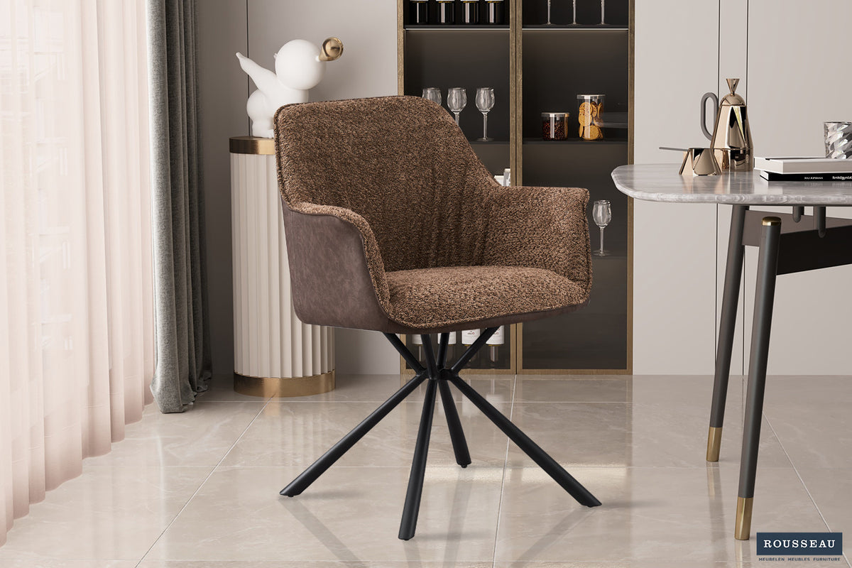 Rousseau - Stoel Lucie Boucle - Zand Rug PU Bruin - 82.5x62x63 cm