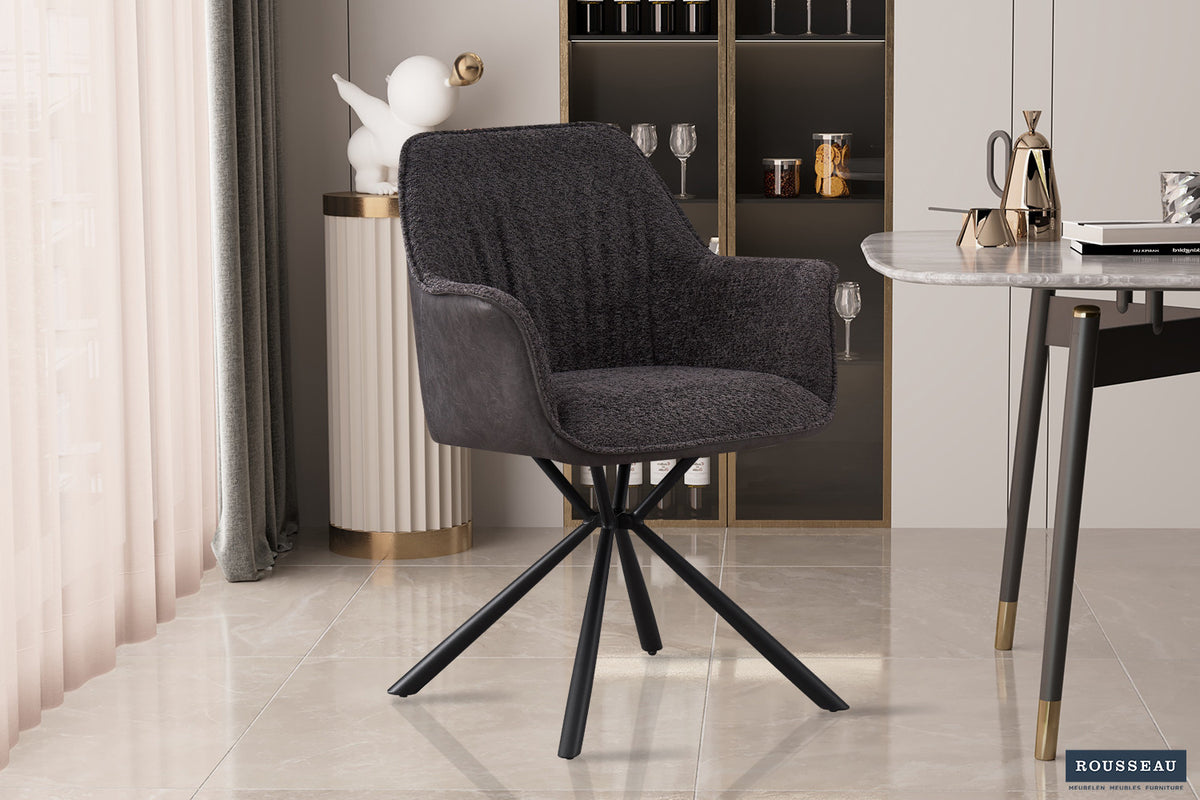 Rousseau - Chaise Lucie Boucle - Dossier Gris PU Gris Clair - 82.5x62x63 cm