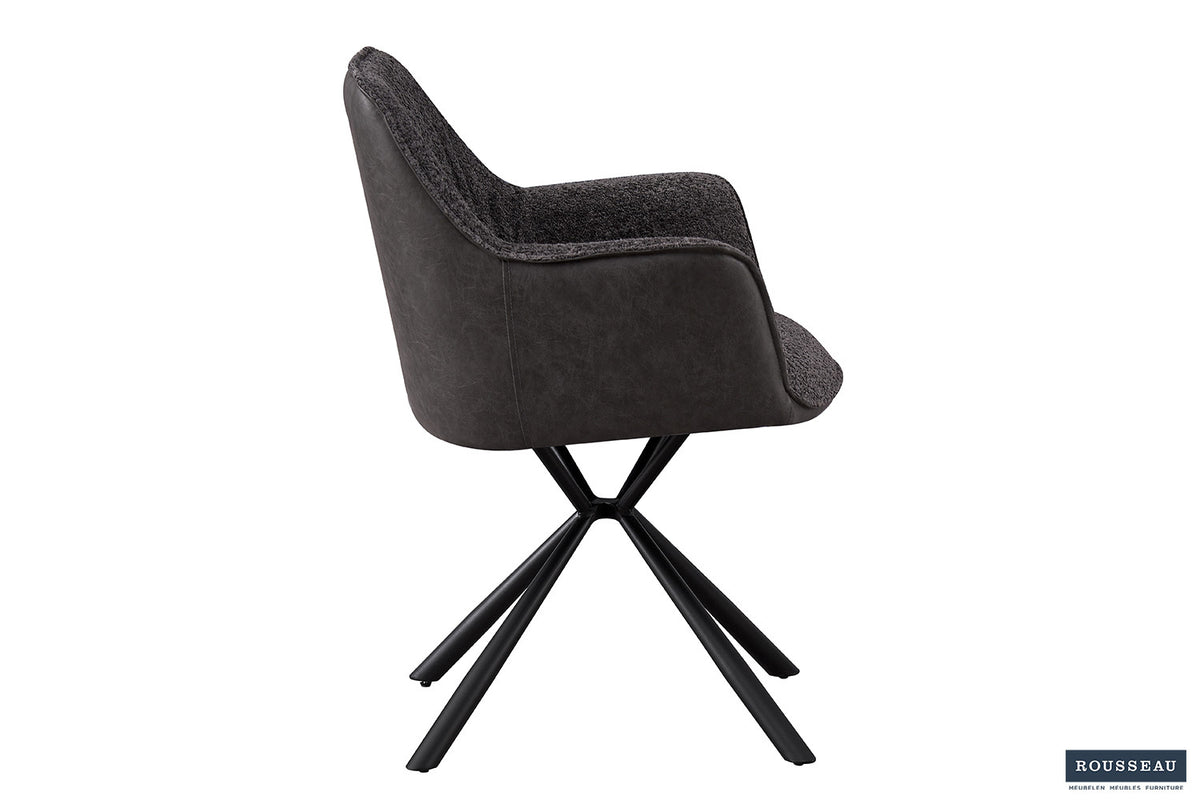 Rousseau - Chaise Lucie Boucle - Dossier Gris PU Gris Clair - 82.5x62x63 cm