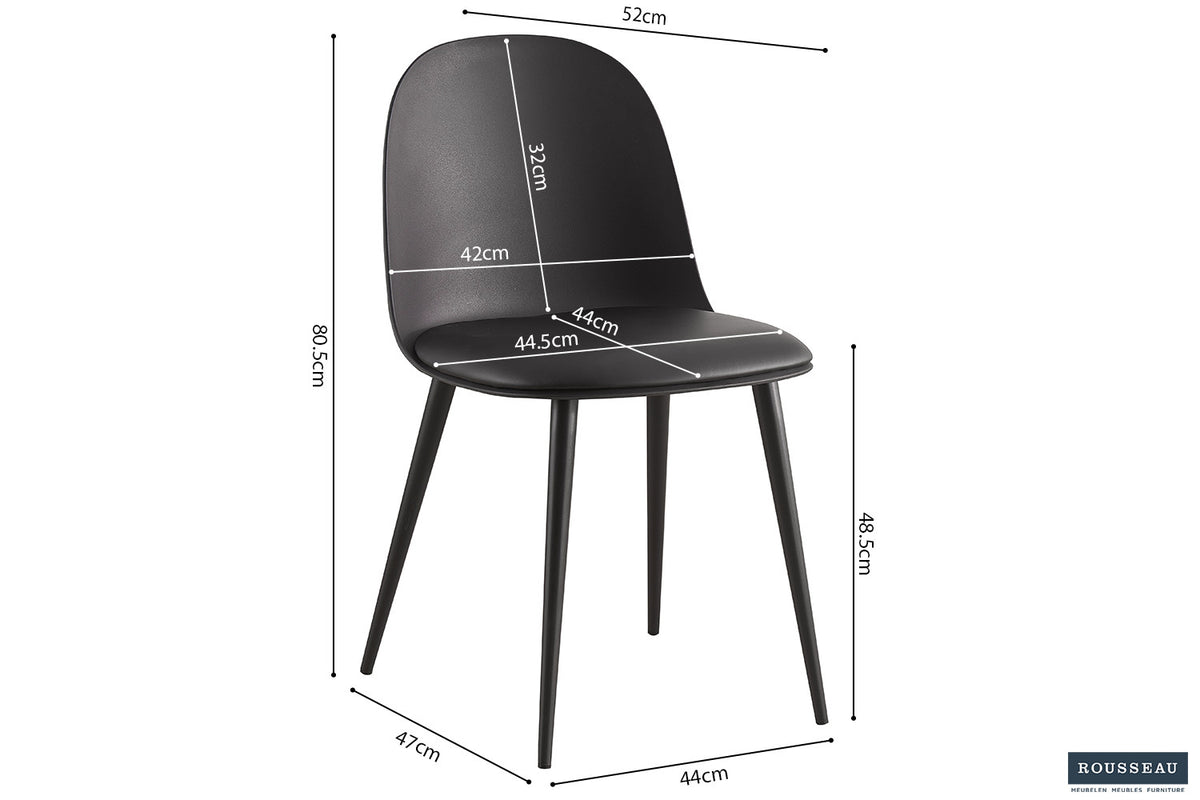 Rousseau - Stoel Jasmin - Zitting PP - PU Zwart - 81x51x44 cm