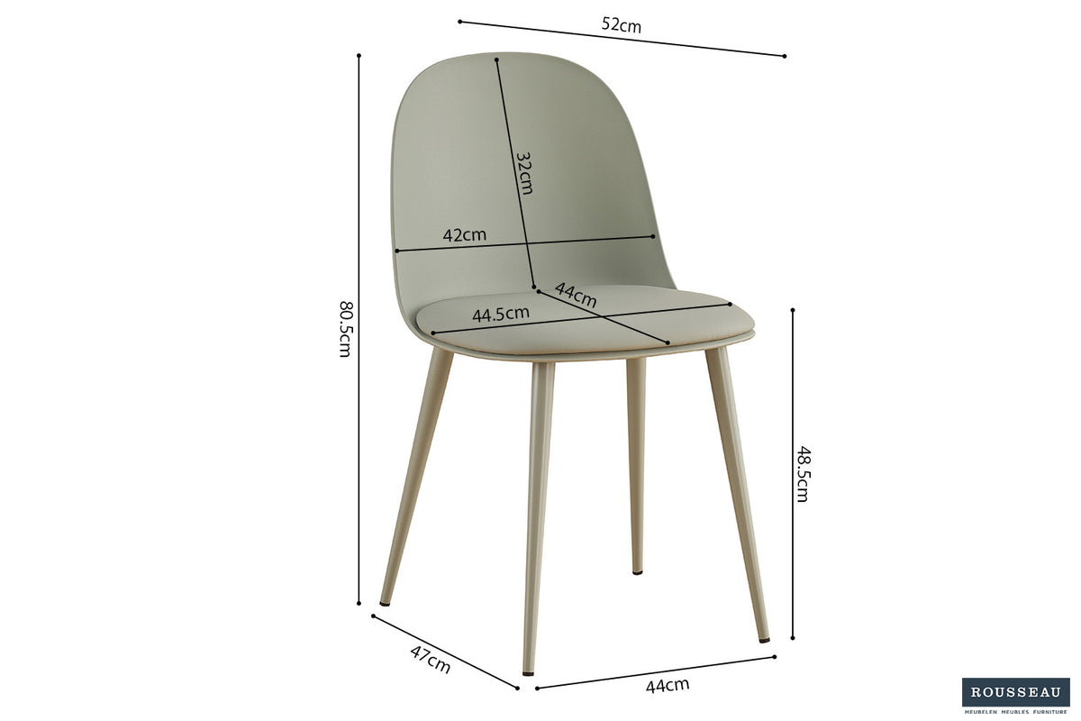 Rousseau - Chaise Jasmin Assise PP - PU Gris-vert - 81x51x44 cm