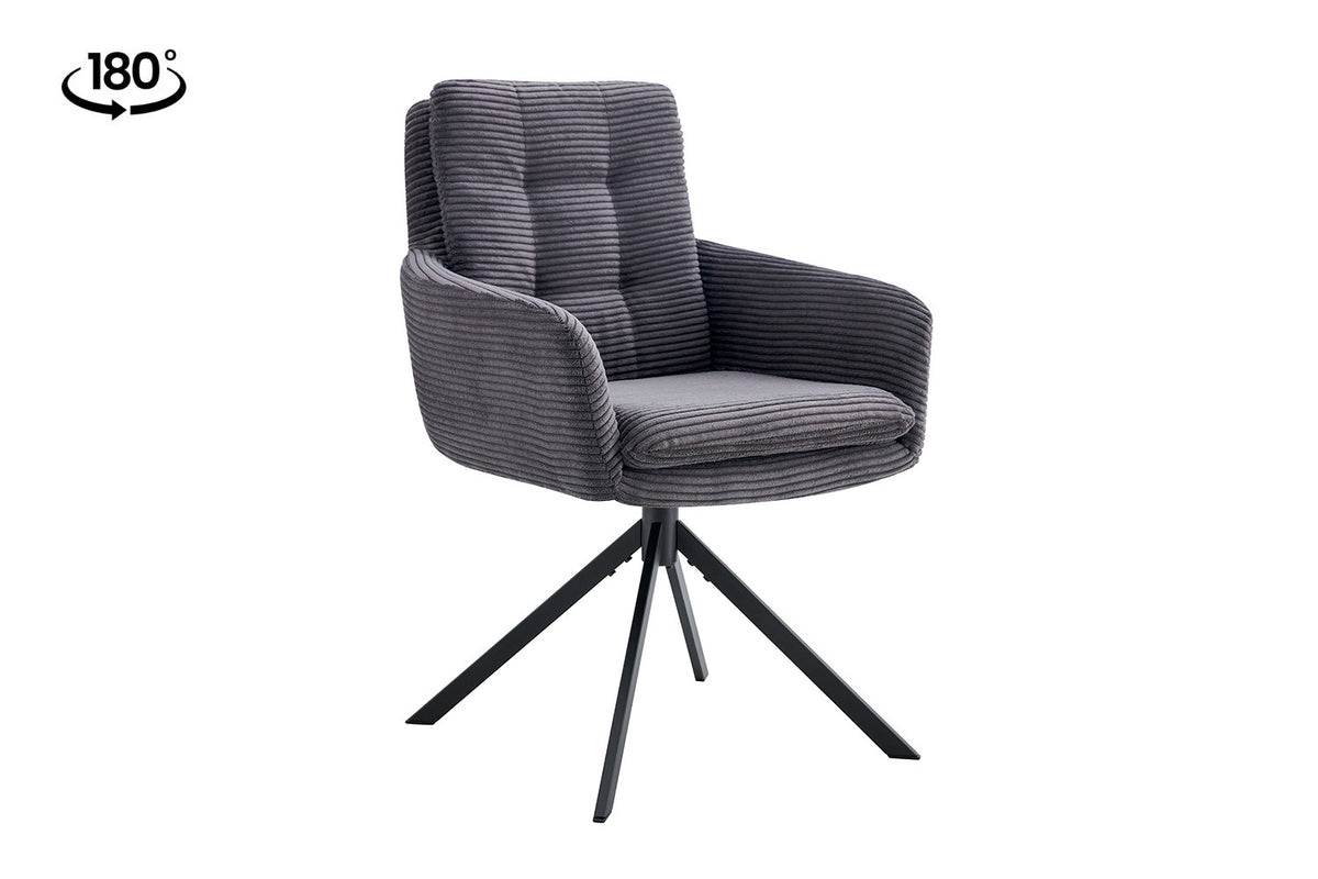 Rousseau - Chaise Luna - Velours Côtelé Gris - 91,5x60,5x67 cm