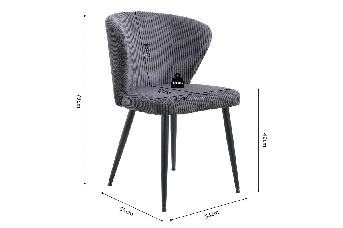 Rousseau - Stoel Tornado Corduroy Grijs - 79x54x55 cm