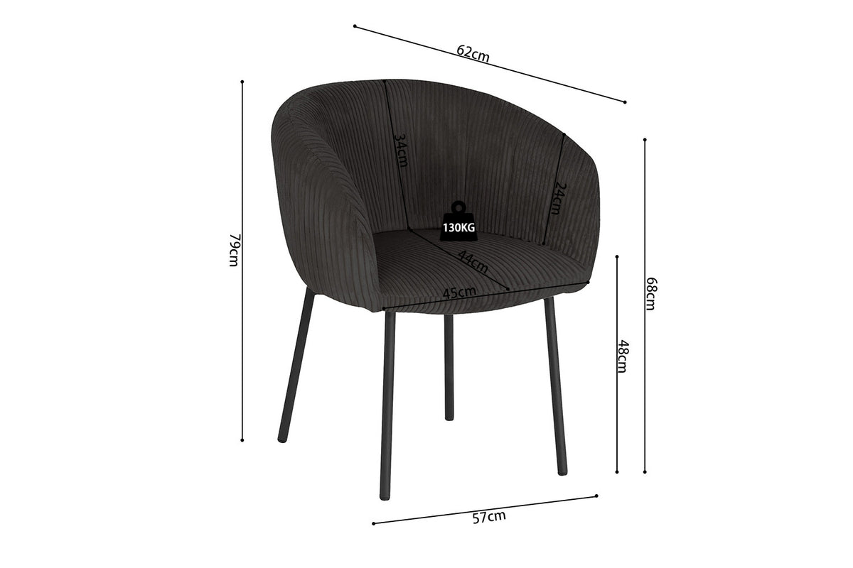 Rousseau - Stoel Sevilla Corduroy Grijs - 79x57x62 cm