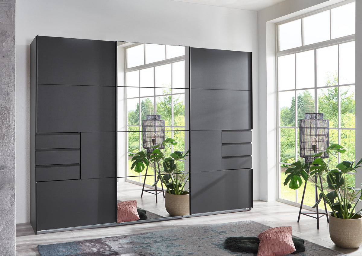 Wimex - Kleerkast Saigon - E54641 - Grafiet/Glas - 270x208x64cm