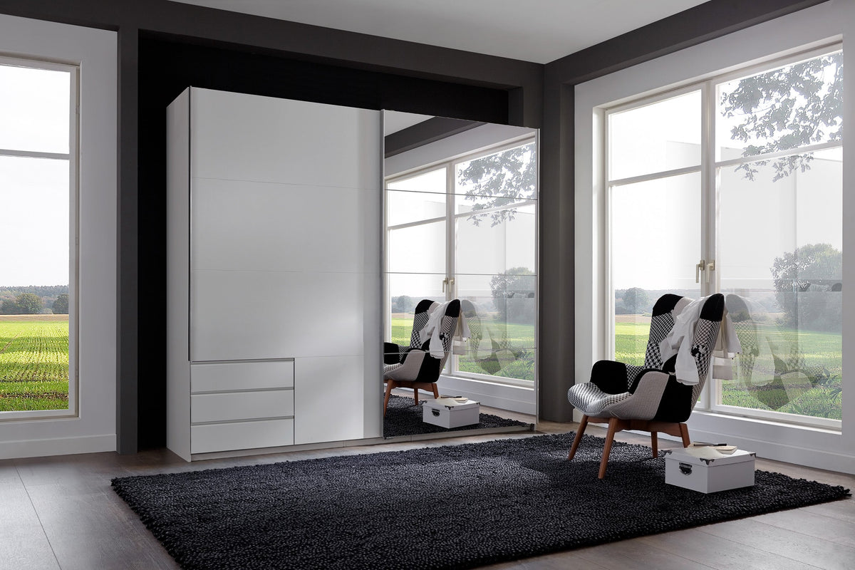 Wimex - Armoire Seattle - E21636 - Blanc/Miroir - 225 x 208 x 65 cm