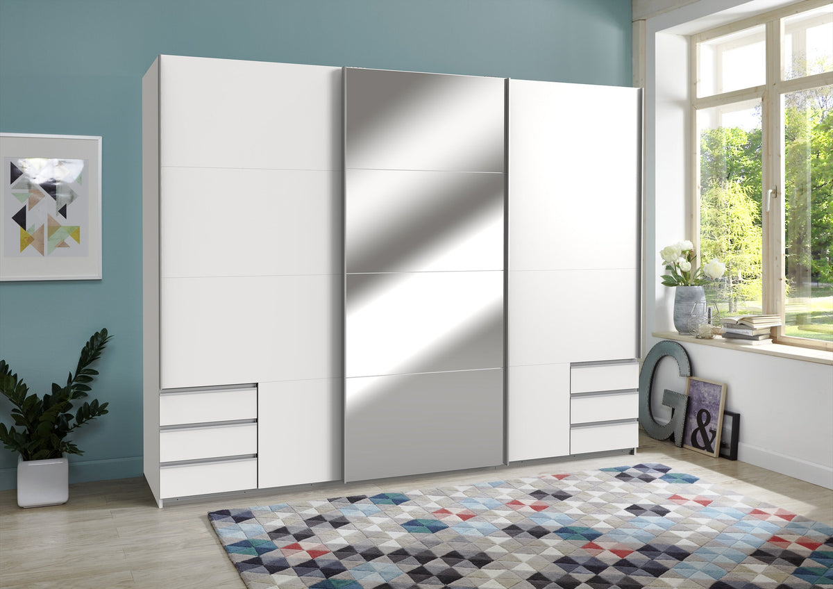 Wimex - Kleerkast Seattle - E21638 - Wit/Spiegel - 270x208x65 cm