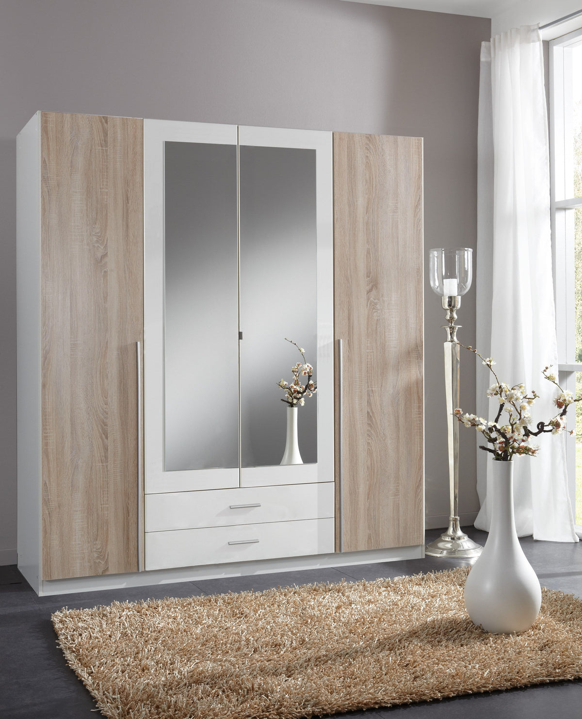 Wimex - Armoire Skate - 119453 - Blanc/Chêne brut - 179x197x58 cm