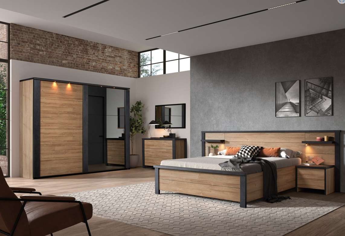 GBO - Slaapkamer Phadra 1 - 4-delige set - French oak + Nox