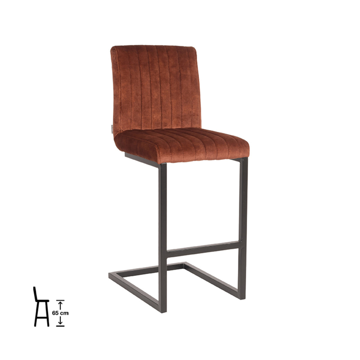 LABEL51 Tabouret de bar Milo - Rouille - Velours - Hauteur d'assise 65