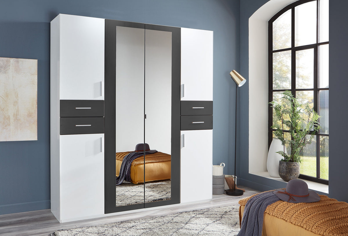 Wimex - Armoire Vegas - D03654 - Blanc/Graphite - 180x208x58 cm
