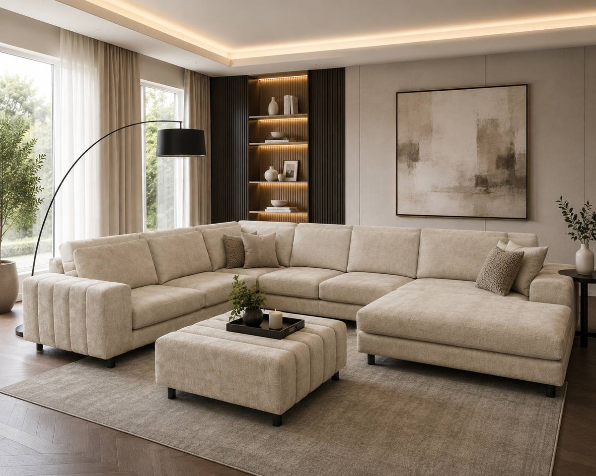 2BM - Salon d'angle Vigo - Tissu - Écru - L392x410x185 P105x H83 cm