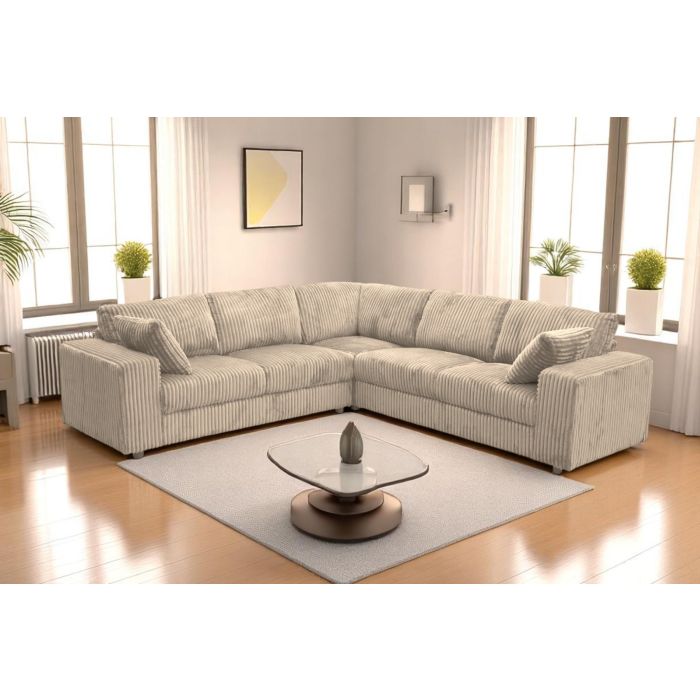 MLM - Canapé d'angle Magda - Velours côtelé beige - 260 x 260 x H 88 cm