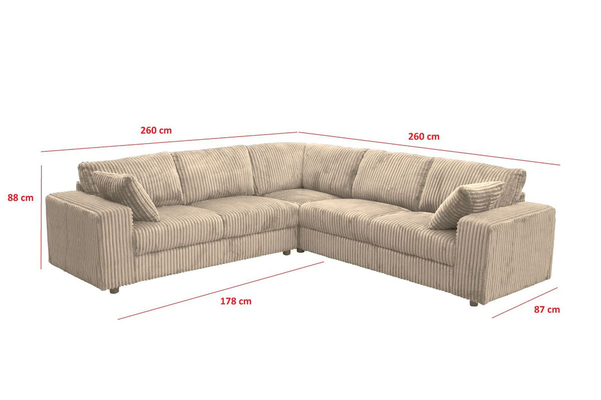 MLM - Canapé d'angle Magda - Velours côtelé beige - 260 x 260 x H 88 cm