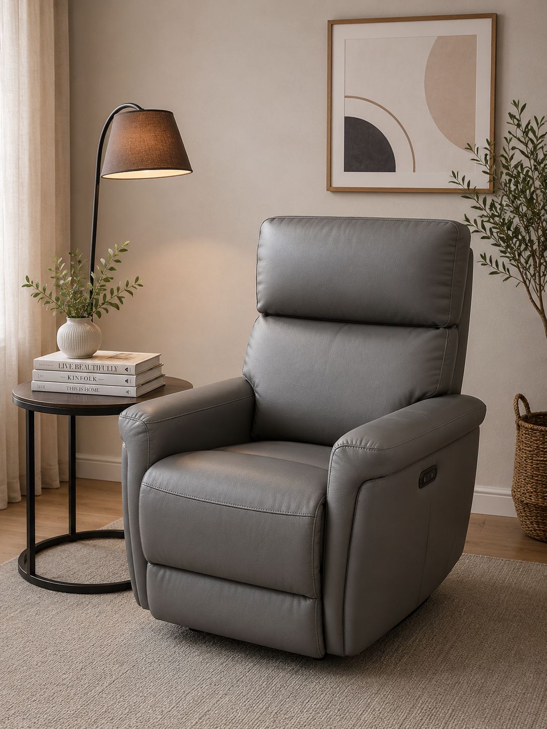 2BM - Relax Luda - Donkergrijs leer - 2 motoren - 83x105x93cm