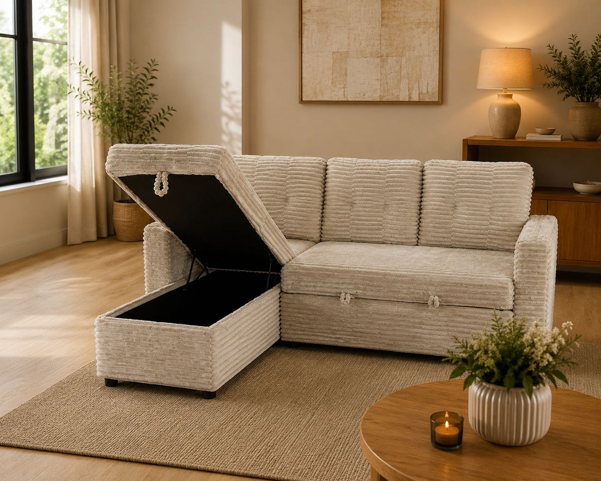MLM - Canapé d'angle compact Ilia - Gauche - Fonction lit - Rangement - 145x205cm