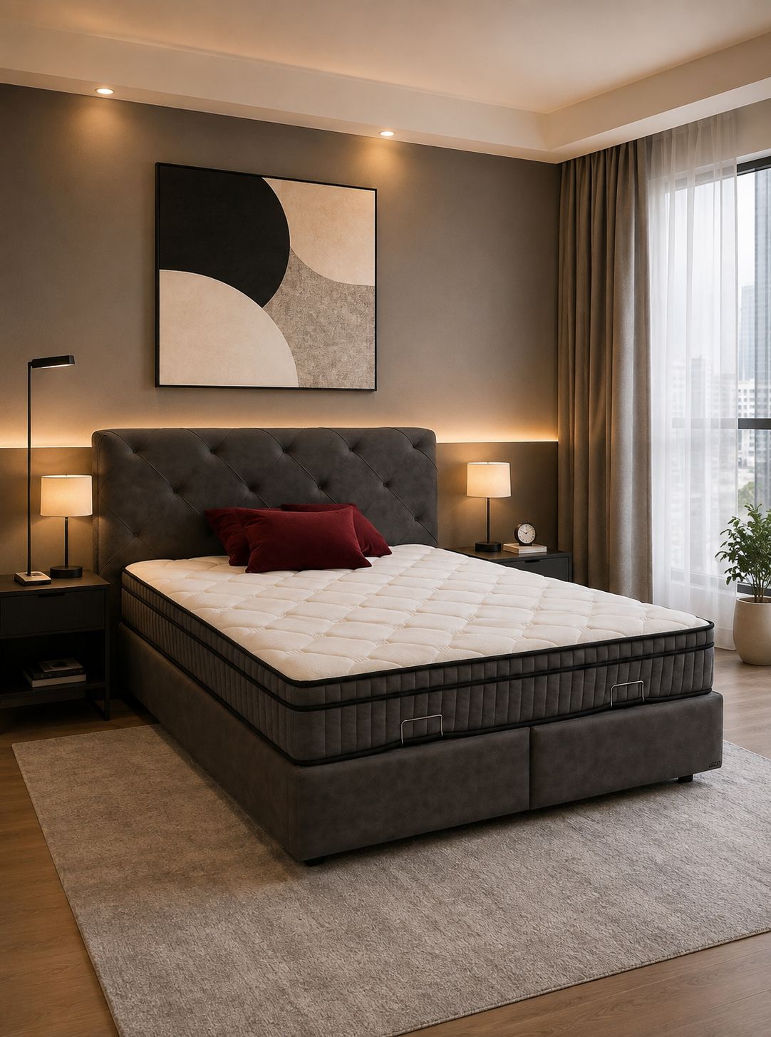 2BM - Boxspring Almi - Donker grijze microvezel - 160x200 cm