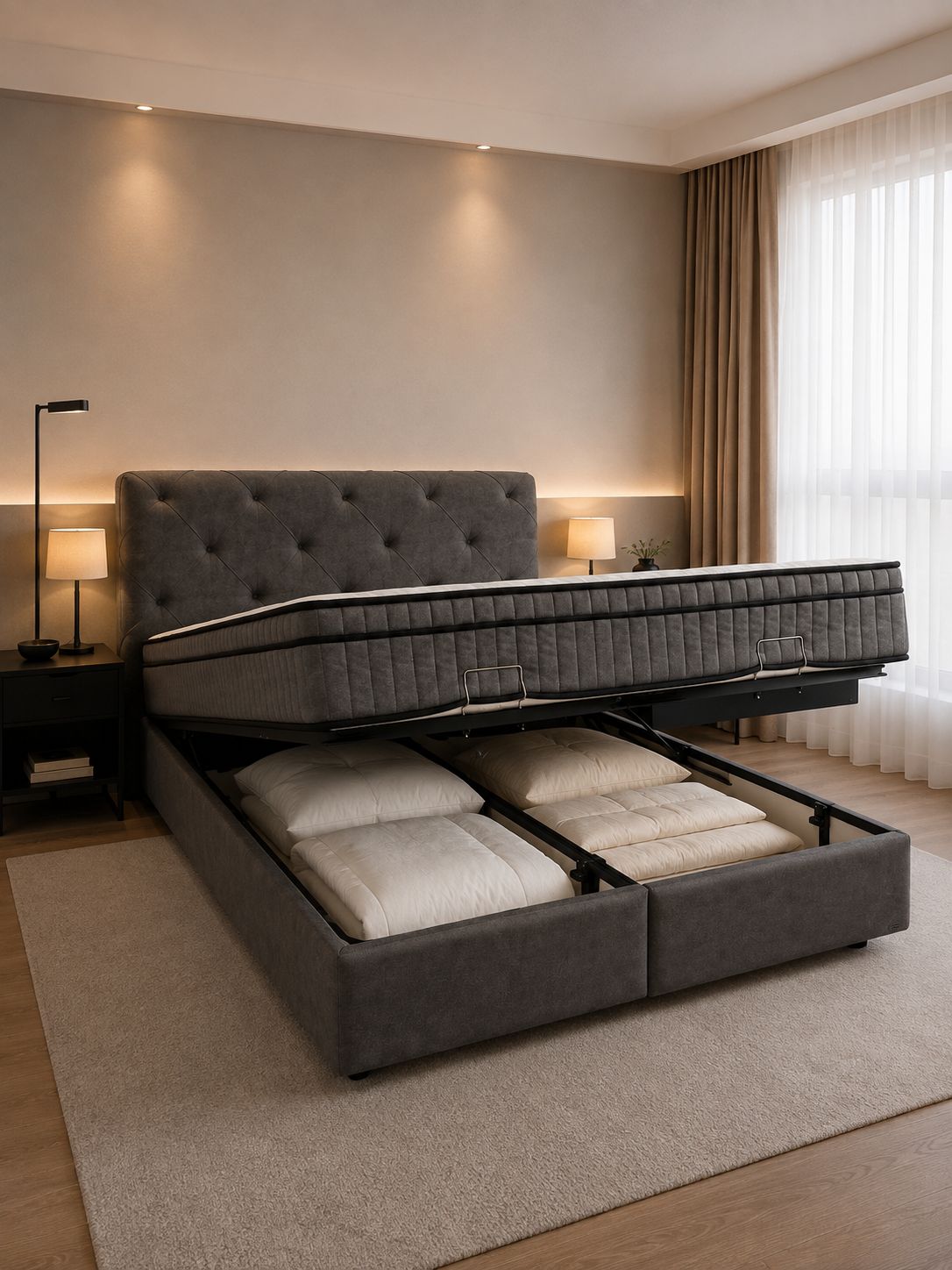 2BM - Boxspring Almi - Donker grijze microvezel - 160x200 cm