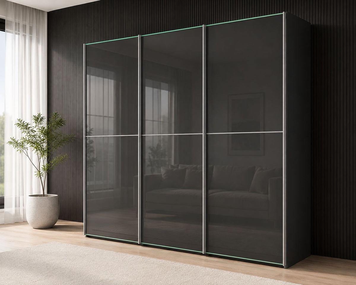 2BM - Sinfonie Plus Kleerkast - Glas antraciet deuren - 280xh238x68cm