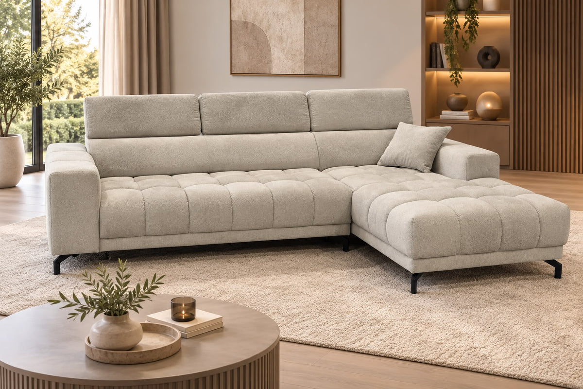 MLM - Salon d'angle Tom - Tissu - Gris - Droite - 290x190 cm