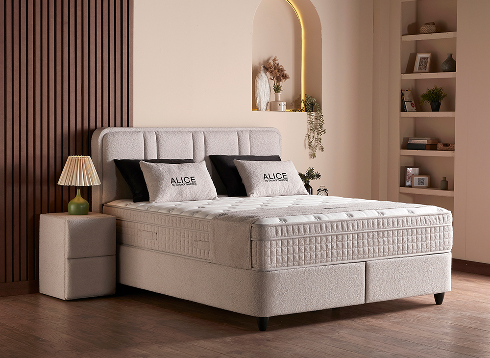 2BM - Boxspring Alice - Opbergruimte – Licht ecru boucle stof – 140x200cm