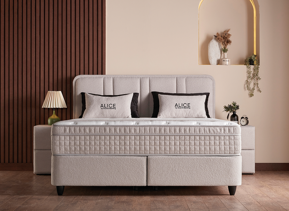 2BM - Boxspring Alice - Opbergruimte – Licht ecru boucle stof – 140x200cm
