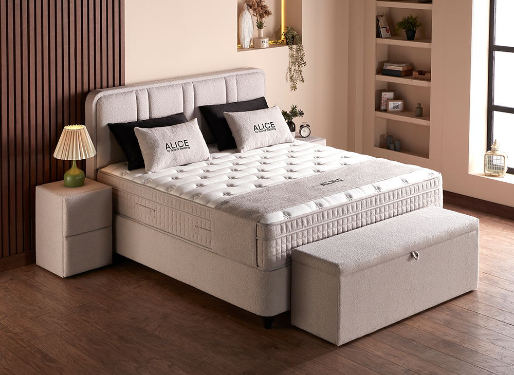 2BM - Boxspring Alice - Opbergruimte – Licht ecru boucle stof – 140x200cm