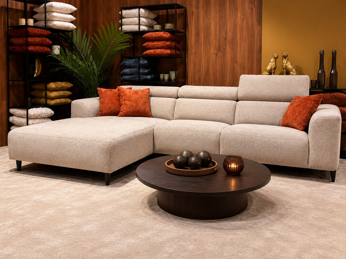 2BM - Hoeksalon Elias - Links - 2 Elektrische relaxen - Taupe stof - 200x317cm