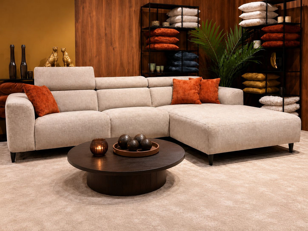 2BM - Hoeksalon Elias - Rechts - 2 Elektrische relaxen - Taupe stof - 317x200cm
