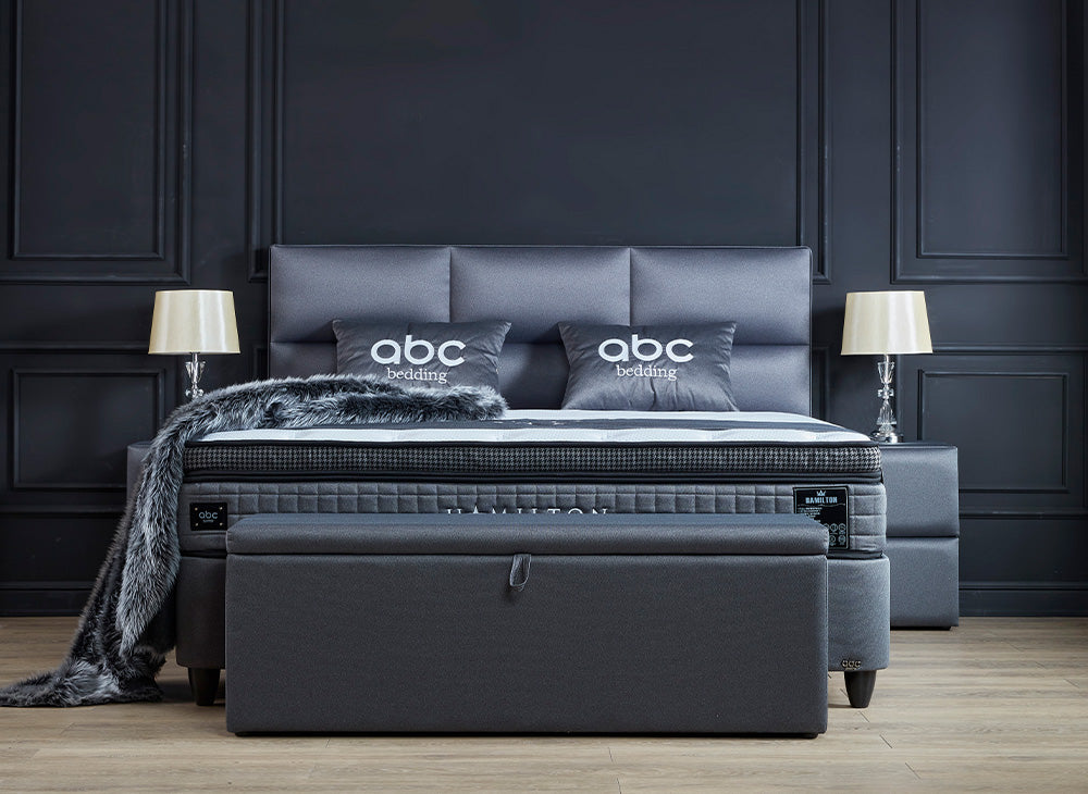 BSP - Boxspring Lewis - Tissu - Beige - 180x110x200cm