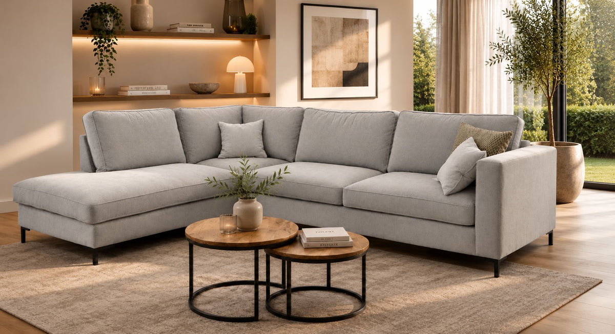 2BM - Hoeksalon Harlem - Links - Stof - Lichtgrijs - 285x220cm