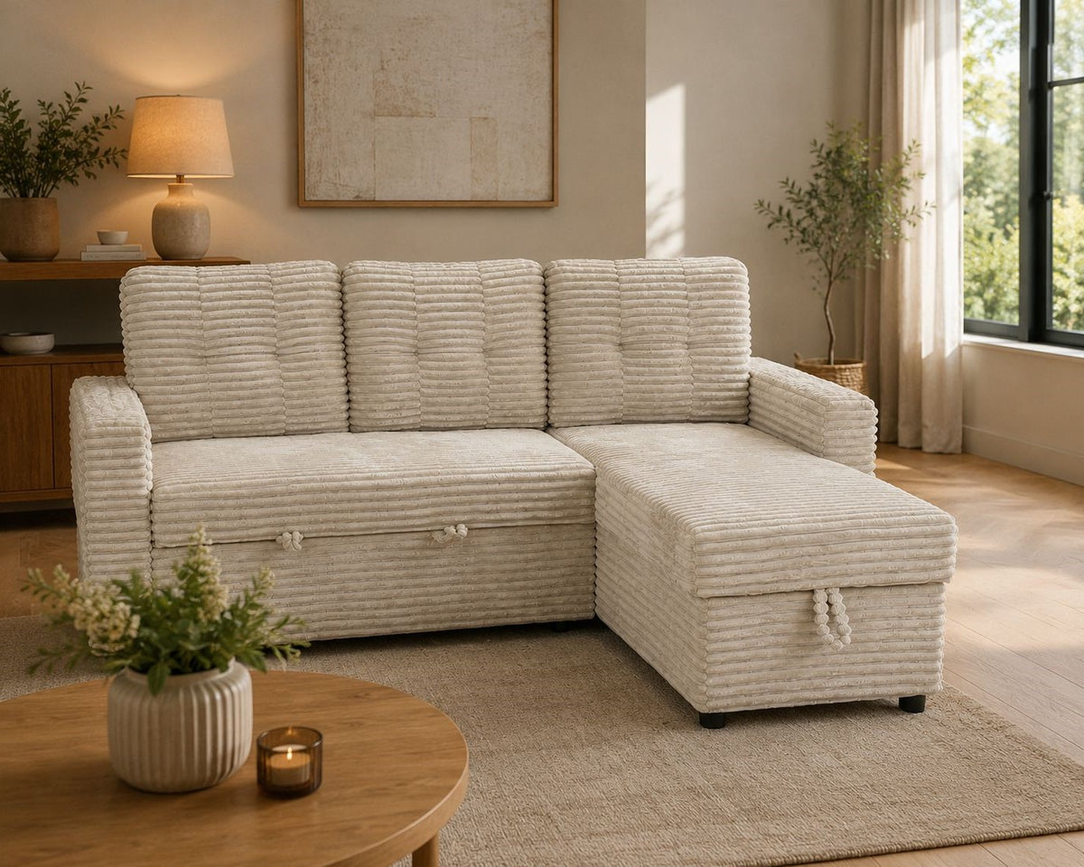 MLM - Compacte Salon Ilia - Rechts - Bedfunctie - Opbergruimte- 205x145cm