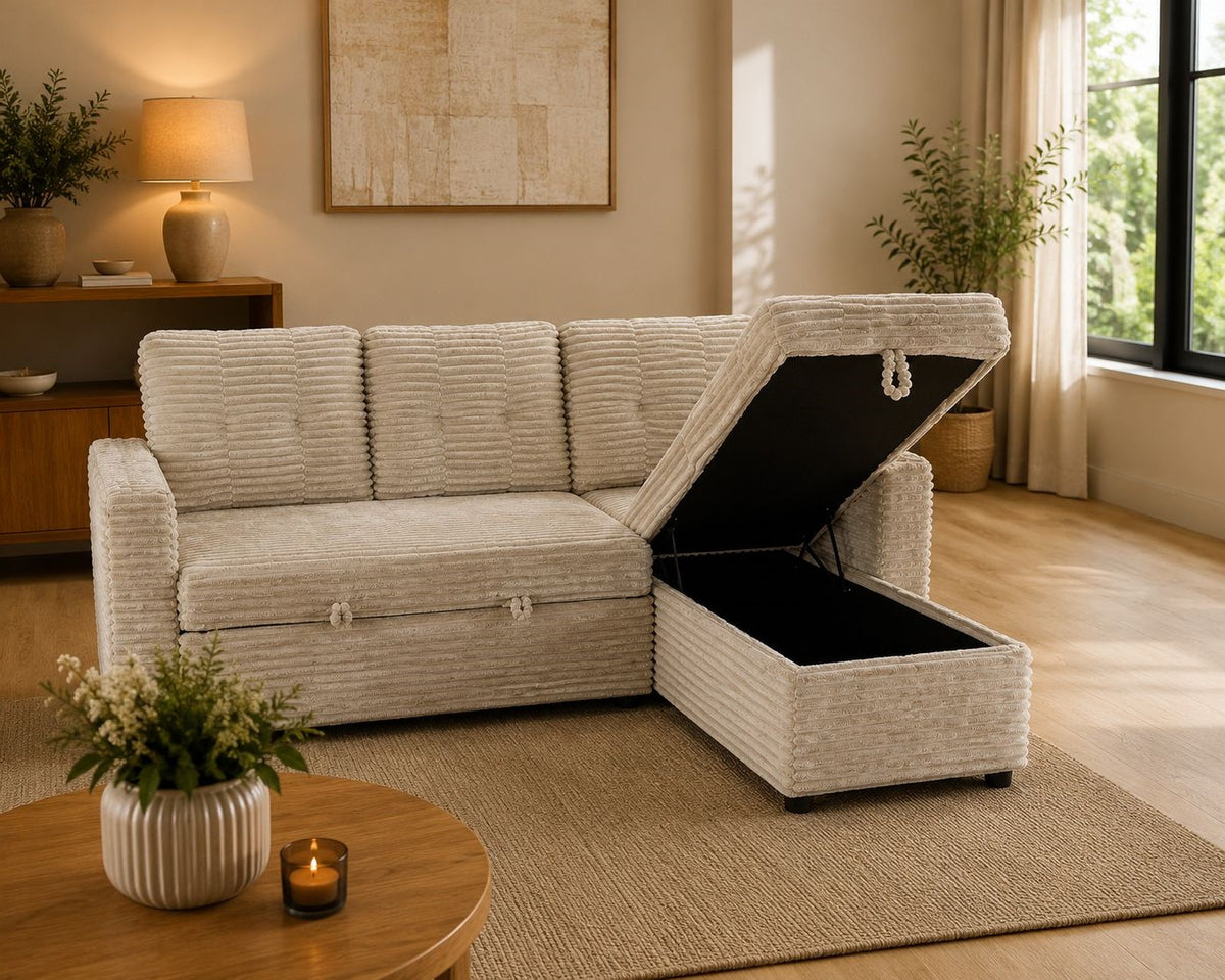 MLM - Compacte Salon Ilia - Rechts - Bedfunctie - Opbergruimte- 205x145cm