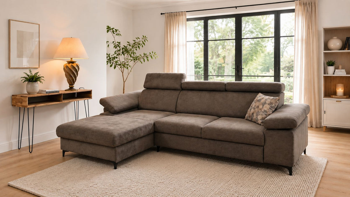 2BM - Hoeksalon Macon - Links - Grijs - Bedfunctie - L262x170xD92xH96cm