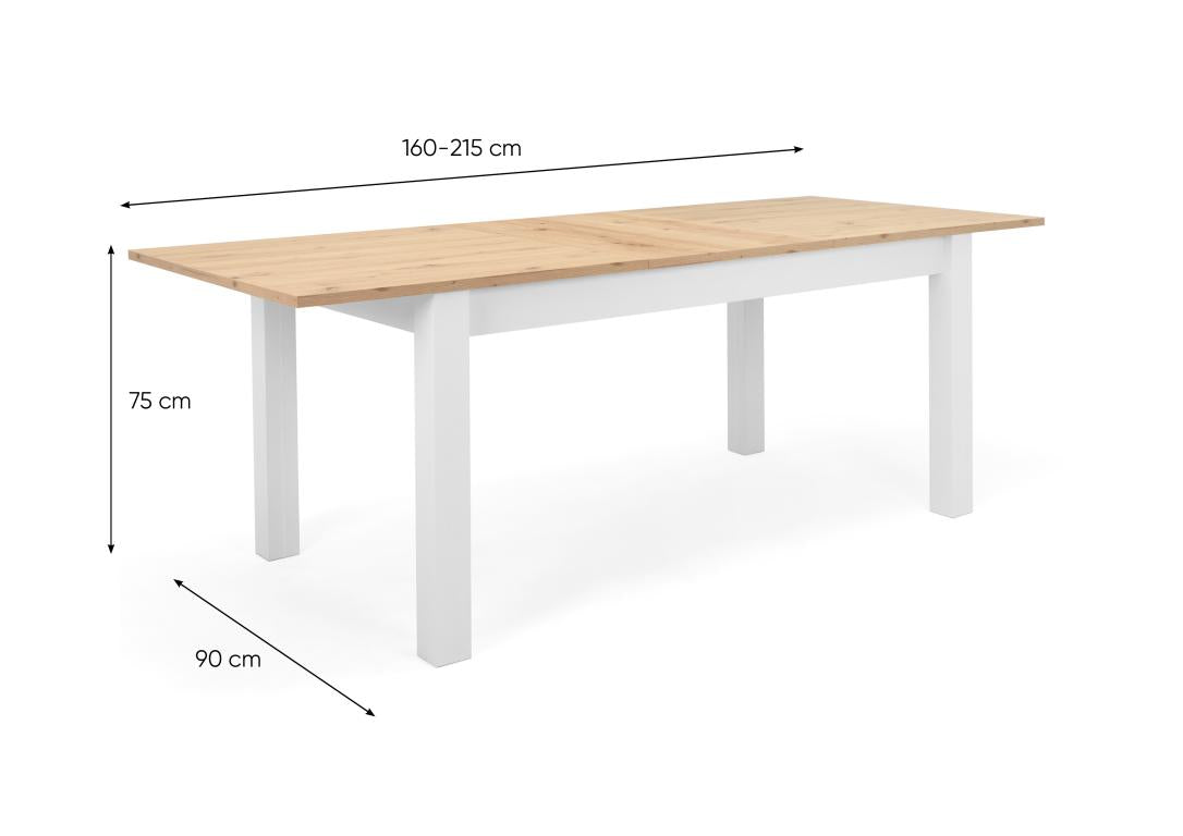 FR - Table extensible Bergen 50 - chêne - décor blanc - 160(215)x75x90cm