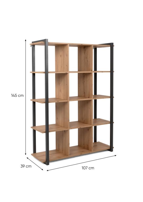 FIN - Bibliothèque Denver - Chêne Artisanal / Anthracite - 107xh145x39cm