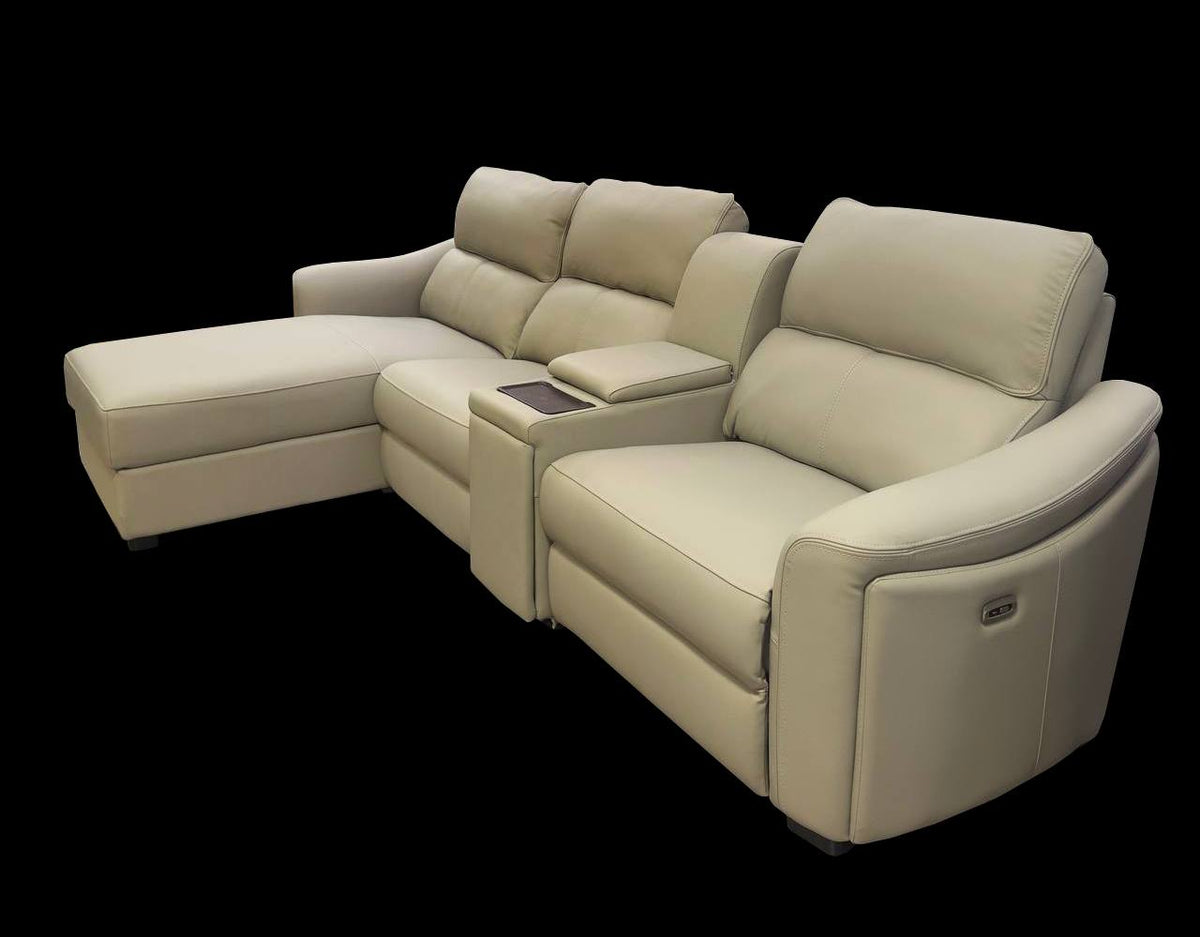 2BM - Hoeksalon Benaco - 2 Elektrische Relaxen - Lichtgrijs - Leer - Links- 285x170cm